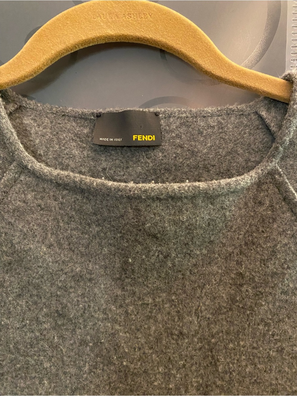 NWOT, Authentic Fendi Gray Wool Crewneck Sweater Wool Dress